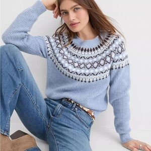 LOFT Light Blue and Brown Fair Aisle Ribbed Women's Sweater